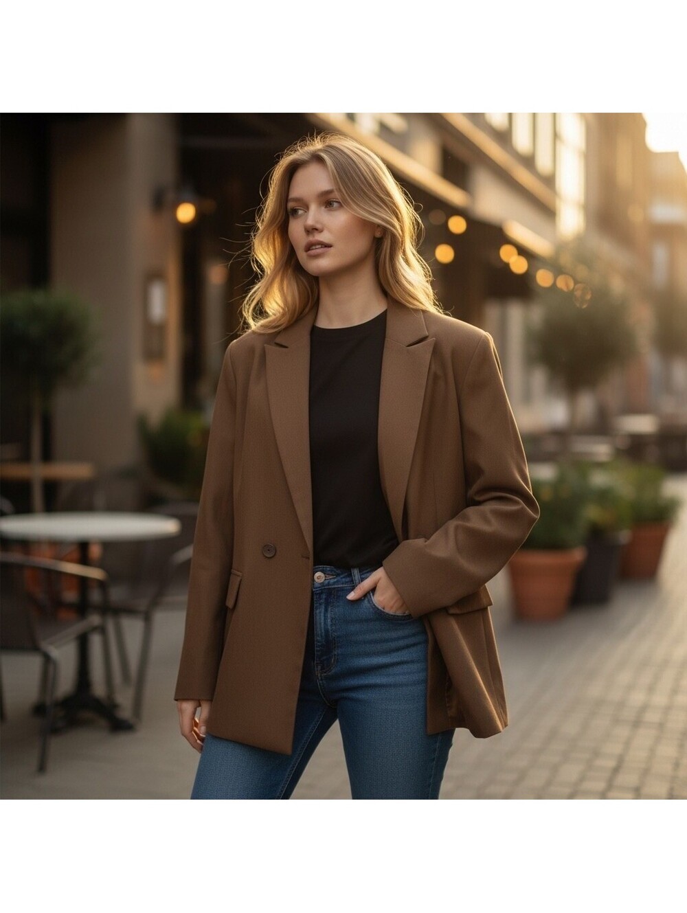 PrettyLittleThing Plus Mocha Double Pocket Detail Double Breasted Blazer 14